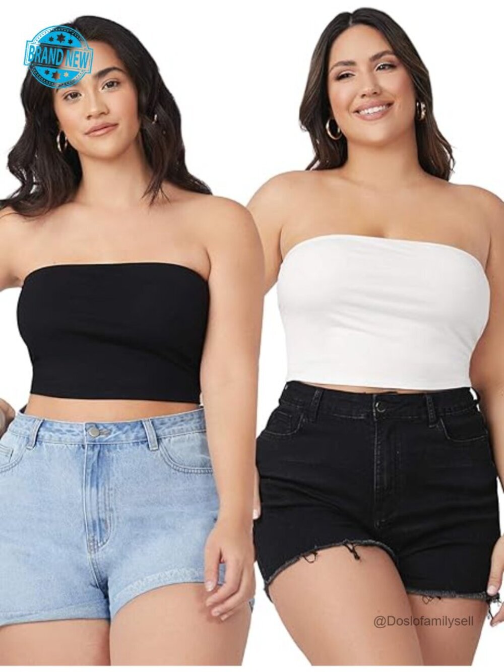 Plus Size 2 Piece Strapless Bandeau Crop Tube Top Set Summer